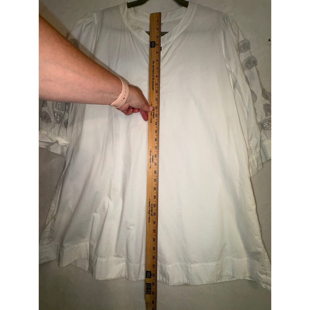 BIYA White Cotton Dress pockets XL Silver 3D Applique Rhinestone Button Pocket - Picture 9 of 10